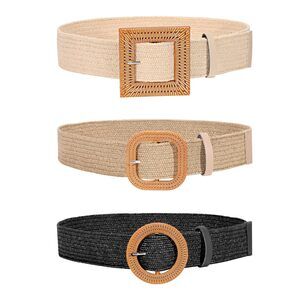 Straw Woven Elastic Stretch Waist Belts Women Wide Summer Dress Belts Rattan💟